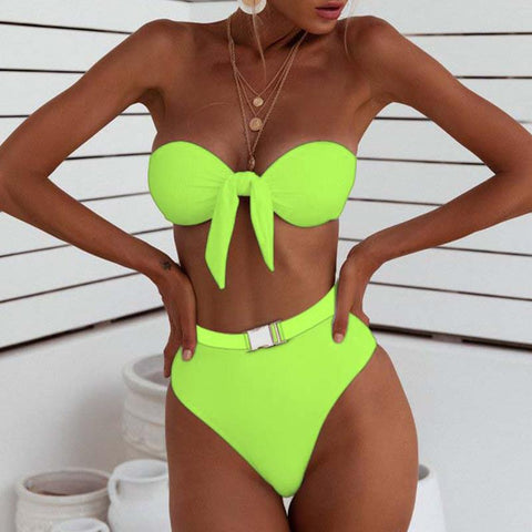 Turmeric High waist bikini 2019 micro Sexy neon swimsuit female Push up buckle swimwear