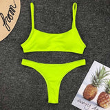 Sexy Neon Green Bikini Push Up Swimsuit Solid Bikiny Set Women 2019 Summer