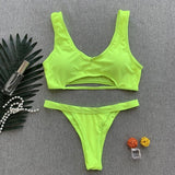 Sexy Neon Green Bikini Push Up Swimsuit Solid Bikiny Set Women 2019 Summer