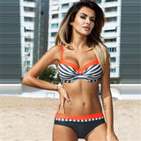 Large Size bikini 2019 mujer Women Push up Swimsuits Striped Patchwork Bikini set Sexy Swimwear