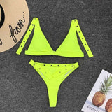 Neon Adjustable Bikini 2019 Sexy Thong Swimsuits For Woman Push Up Swimming Suit