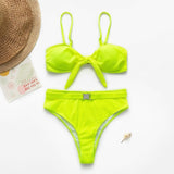 Turmeric High waist bikini 2019 micro Sexy neon swimsuit female Push up buckle swimwear