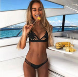 2019 Sexy bikinis White Mesh Embroidered Flower Strappy Biquini Bathing Suit Swimsuit Thong Swimwear Women Brazilian Bikini set
