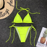 Bikini Neon green bikini thong biquini High cut swimwear women swim Sexy